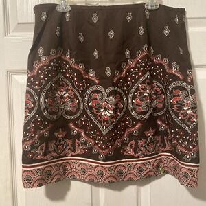 Ann Taylor Loft Skirt Brown Red Paisley Pencil Lined - Sz 16 NWT